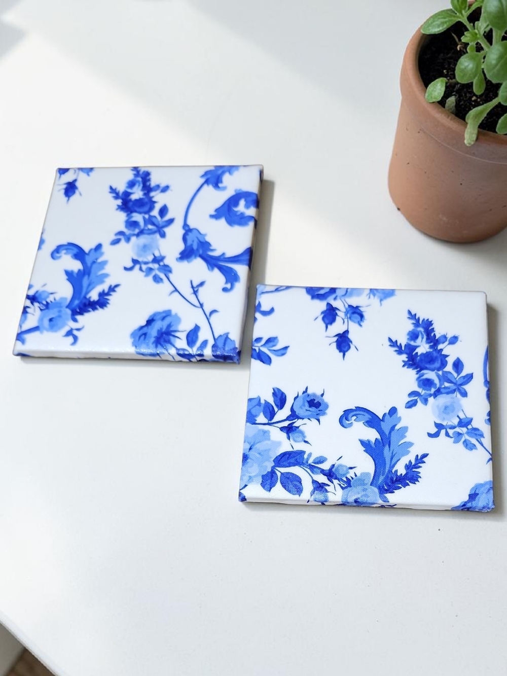 Hand Crafted Blue and White Floral Coasters